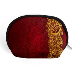 Floral Flower Golden Red Leaf Accessory Pouches (medium)  by Mariart