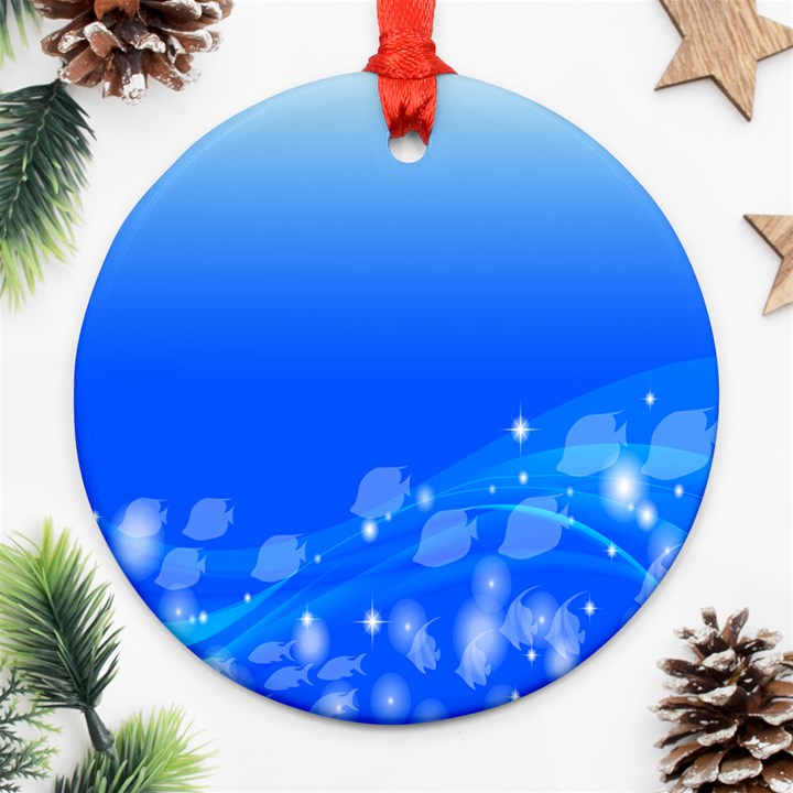 Fish Swim Blue Water Swea Beach Star Wave Chevron Round Ornament (Two Sides)