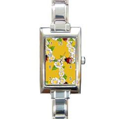 Flower Floral Sunflower Butterfly Red Yellow White Green Leaf Rectangle Italian Charm Watch by Mariart