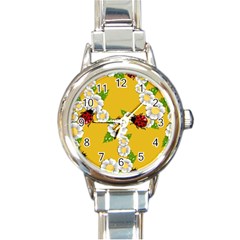 Flower Floral Sunflower Butterfly Red Yellow White Green Leaf Round Italian Charm Watch by Mariart