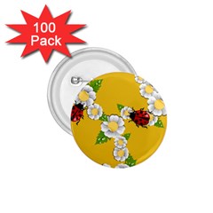 Flower Floral Sunflower Butterfly Red Yellow White Green Leaf 1 75  Buttons (100 Pack) 