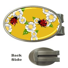 Flower Floral Sunflower Butterfly Red Yellow White Green Leaf Money Clips (oval)  by Mariart