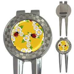 Flower Floral Sunflower Butterfly Red Yellow White Green Leaf 3-in-1 Golf Divots