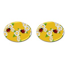 Flower Floral Sunflower Butterfly Red Yellow White Green Leaf Cufflinks (oval) by Mariart