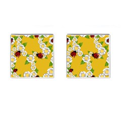 Flower Floral Sunflower Butterfly Red Yellow White Green Leaf Cufflinks (square) by Mariart