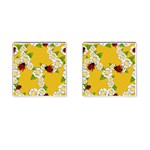 Flower Floral Sunflower Butterfly Red Yellow White Green Leaf Cufflinks (Square) Front(Pair)