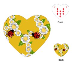 Flower Floral Sunflower Butterfly Red Yellow White Green Leaf Playing Cards (heart)  by Mariart