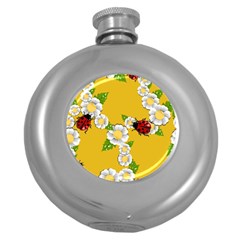 Flower Floral Sunflower Butterfly Red Yellow White Green Leaf Round Hip Flask (5 Oz) by Mariart