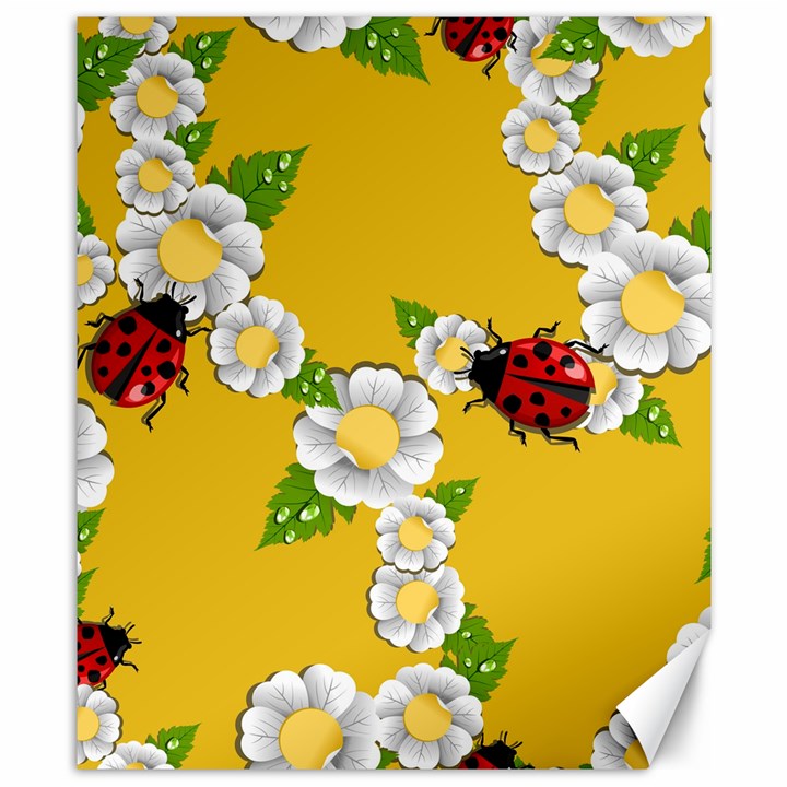 Flower Floral Sunflower Butterfly Red Yellow White Green Leaf Canvas 8  x 10 