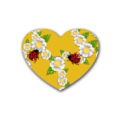 Flower Floral Sunflower Butterfly Red Yellow White Green Leaf Rubber Coaster (heart)  by Mariart