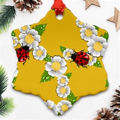 Flower Floral Sunflower Butterfly Red Yellow White Green Leaf Snowflake Ornament (two Sides) by Mariart