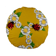 Flower Floral Sunflower Butterfly Red Yellow White Green Leaf Standard 15  Premium Round Cushions by Mariart