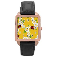 Flower Floral Sunflower Butterfly Red Yellow White Green Leaf Rose Gold Leather Watch  by Mariart