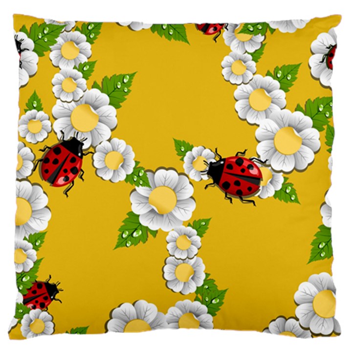 Flower Floral Sunflower Butterfly Red Yellow White Green Leaf Large Flano Cushion Case (Two Sides)