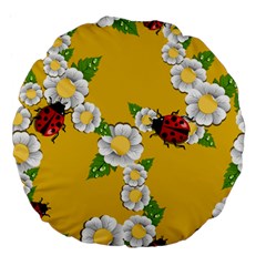 Flower Floral Sunflower Butterfly Red Yellow White Green Leaf Large 18  Premium Flano Round Cushions by Mariart