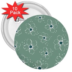 Flower Floral Sakura Sunflower Rose Blue 3  Buttons (10 Pack)  by Mariart