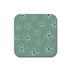 Flower Floral Sakura Sunflower Rose Blue Rubber Coaster (square)  by Mariart