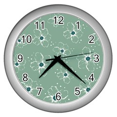 Flower Floral Sakura Sunflower Rose Blue Wall Clocks (silver)  by Mariart