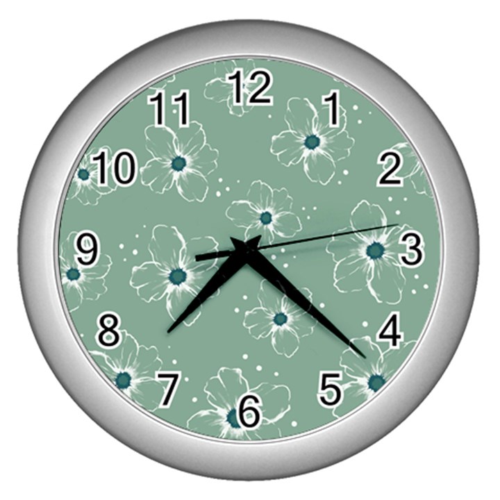 Flower Floral Sakura Sunflower Rose Blue Wall Clocks (Silver) 