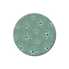 Flower Floral Sakura Sunflower Rose Blue Rubber Round Coaster (4 Pack)  by Mariart