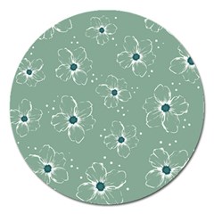 Flower Floral Sakura Sunflower Rose Blue Magnet 5  (round) by Mariart