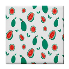 Fruit Green Red Guavas Leaf Tile Coasters by Mariart