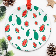 Fruit Green Red Guavas Leaf Ornament (round) by Mariart