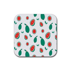 Fruit Green Red Guavas Leaf Rubber Coaster (square)  by Mariart