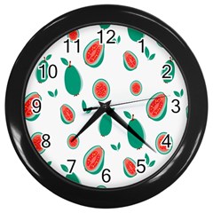 Fruit Green Red Guavas Leaf Wall Clocks (black) by Mariart