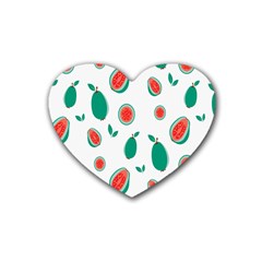 Fruit Green Red Guavas Leaf Rubber Coaster (heart)  by Mariart