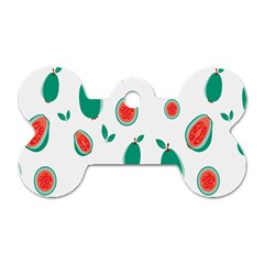 Fruit Green Red Guavas Leaf Dog Tag Bone (one Side) by Mariart