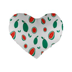 Fruit Green Red Guavas Leaf Standard 16  Premium Flano Heart Shape Cushions by Mariart