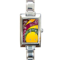 Flower Floral Leaf Star Sunflower Green Red Yellow Brown Sexxy Rectangle Italian Charm Watch by Mariart