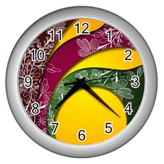 Flower Floral Leaf Star Sunflower Green Red Yellow Brown Sexxy Wall Clocks (silver)  by Mariart