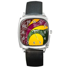 Flower Floral Leaf Star Sunflower Green Red Yellow Brown Sexxy Square Metal Watch by Mariart