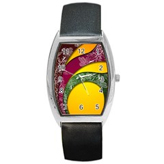 Flower Floral Leaf Star Sunflower Green Red Yellow Brown Sexxy Barrel Style Metal Watch by Mariart