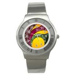 Flower Floral Leaf Star Sunflower Green Red Yellow Brown Sexxy Stainless Steel Watch by Mariart