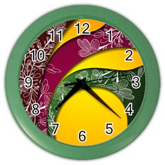 Flower Floral Leaf Star Sunflower Green Red Yellow Brown Sexxy Color Wall Clocks by Mariart