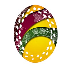 Flower Floral Leaf Star Sunflower Green Red Yellow Brown Sexxy Ornament (oval Filigree) by Mariart