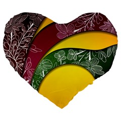 Flower Floral Leaf Star Sunflower Green Red Yellow Brown Sexxy Large 19  Premium Heart Shape Cushions by Mariart