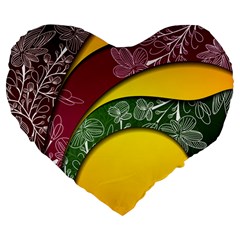 Flower Floral Leaf Star Sunflower Green Red Yellow Brown Sexxy Large 19  Premium Flano Heart Shape Cushions