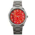 Fruit Seed Strawberries Red Yellow Frees Sport Metal Watch Front