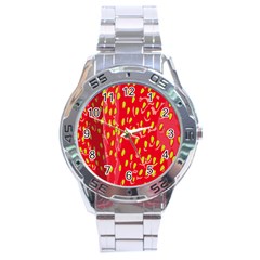 Fruit Seed Strawberries Red Yellow Frees Stainless Steel Analogue Watch