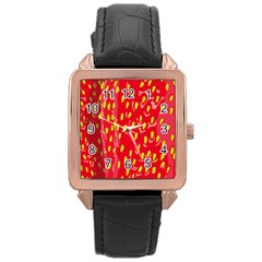 Fruit Seed Strawberries Red Yellow Frees Rose Gold Leather Watch 