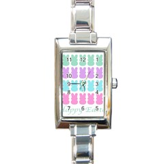 Happy Easter Rabbit Color Green Purple Blue Pink Rectangle Italian Charm Watch