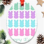 Happy Easter Rabbit Color Green Purple Blue Pink Oval Ornament (Two Sides) Front