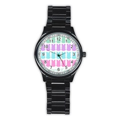 Happy Easter Rabbit Color Green Purple Blue Pink Stainless Steel Round Watch by Mariart