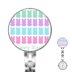 Happy Easter Rabbit Color Green Purple Blue Pink Stainless Steel Nurses Watch by Mariart