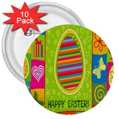 Happy Easter Butterfly Love Flower Floral Color Rainbow 3  Buttons (10 Pack)  by Mariart