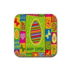 Happy Easter Butterfly Love Flower Floral Color Rainbow Rubber Coaster (square)  by Mariart